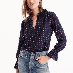 J.Crew Ruffle-Neck Top in Lips Print